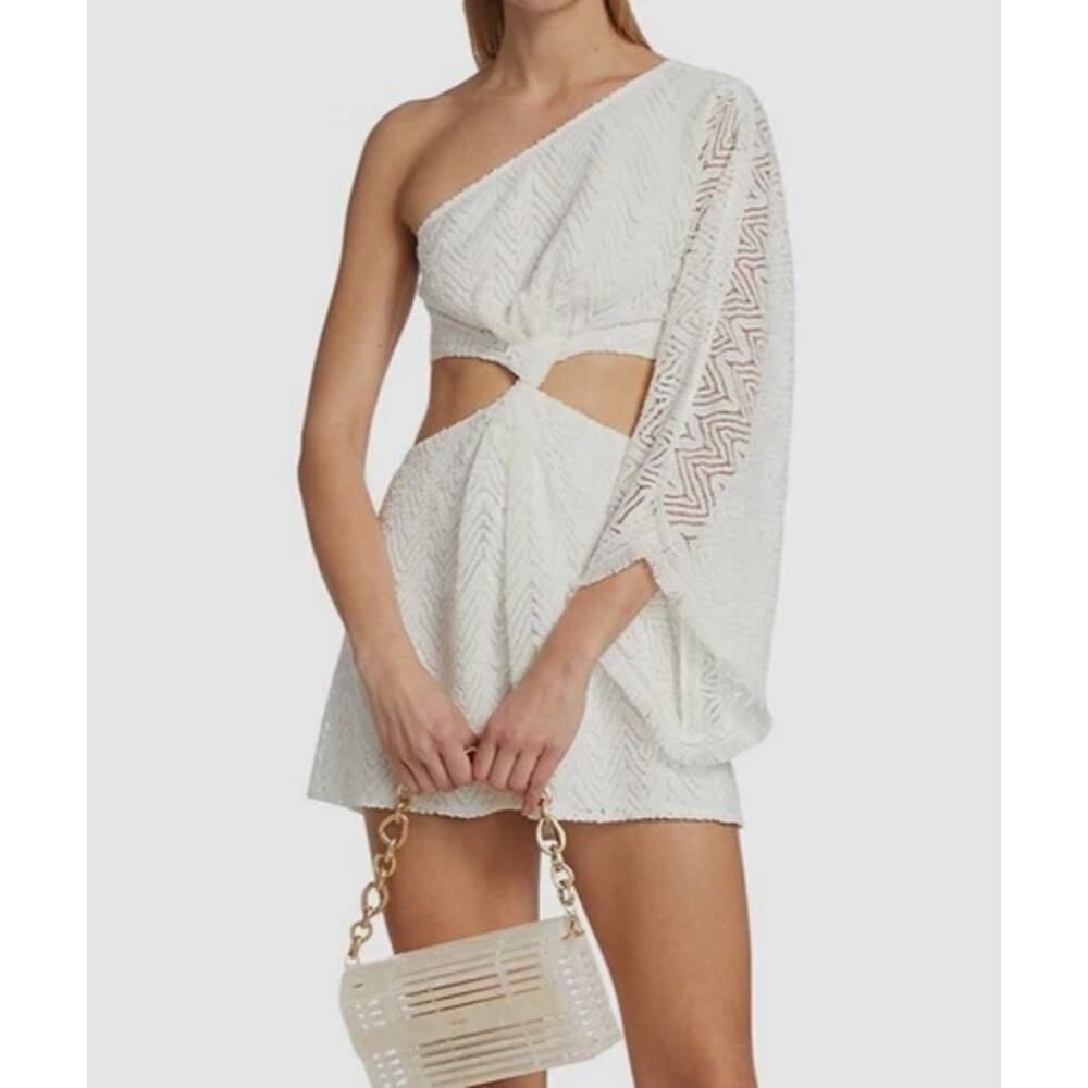 Ramy Brook Women's Ivory Henrietta Asymmetric Cutout Mini Dress Size L NWOT